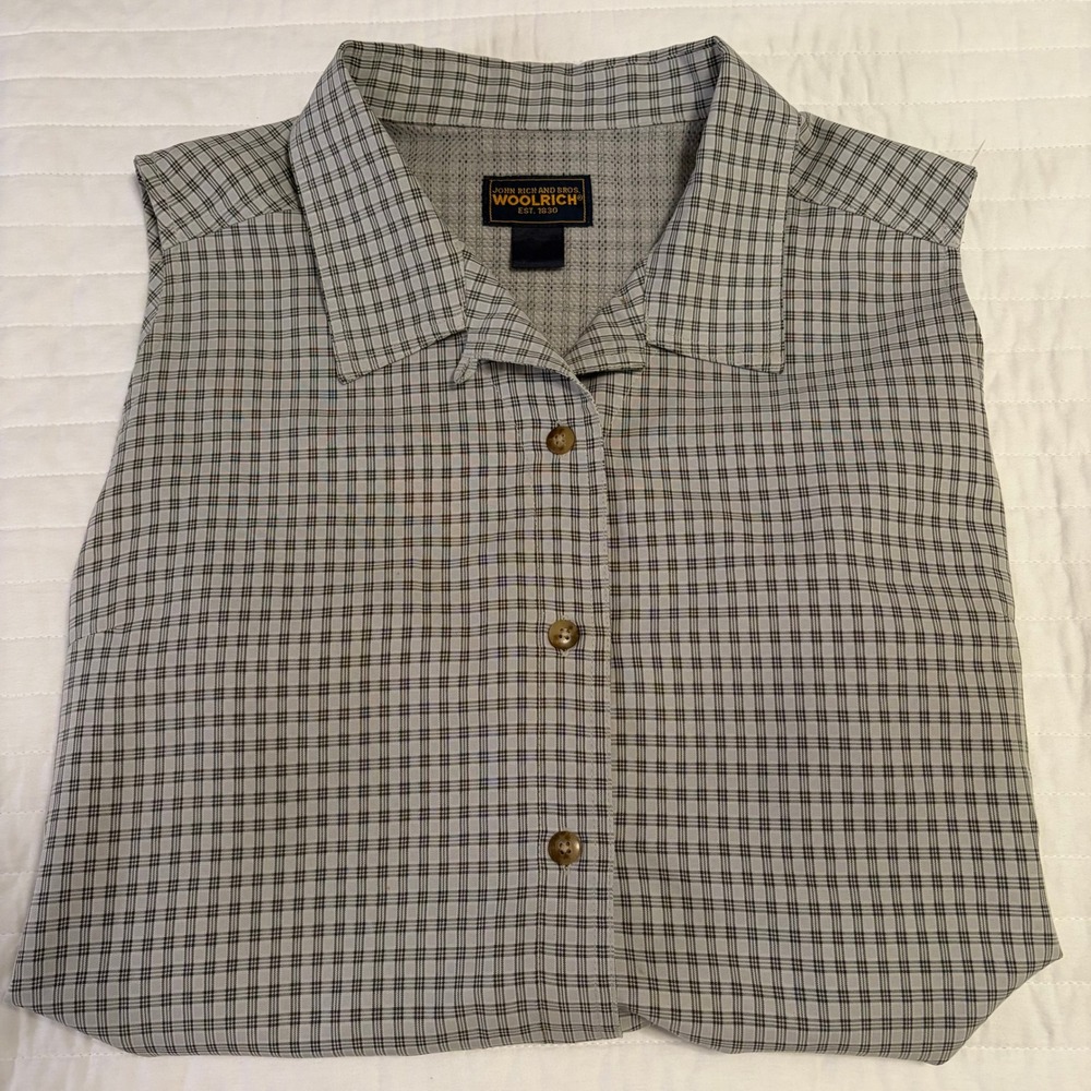Woolrich Y2K Sleeveless Plaid Outdoor Mesh Back Vent Shirt Womens Large